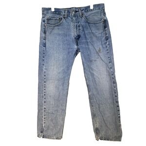 Levis 505 Jeans Mens 34x28 Light Wash Blue Straight Leg Regular Fit Denim
